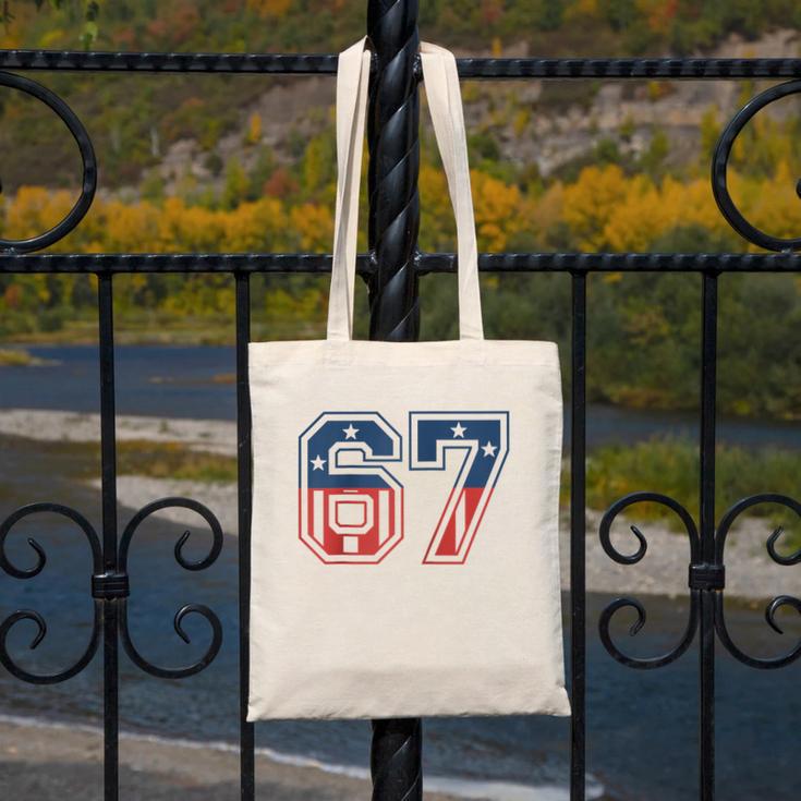 Number 67 USA Raglan Baseball Tee Canvas Tote Bag