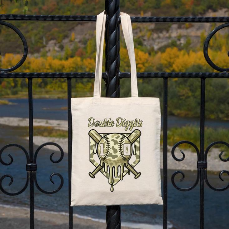 Old School Camo Baseball Drip Double Digits 10th Birthday Canvas Tote Bag