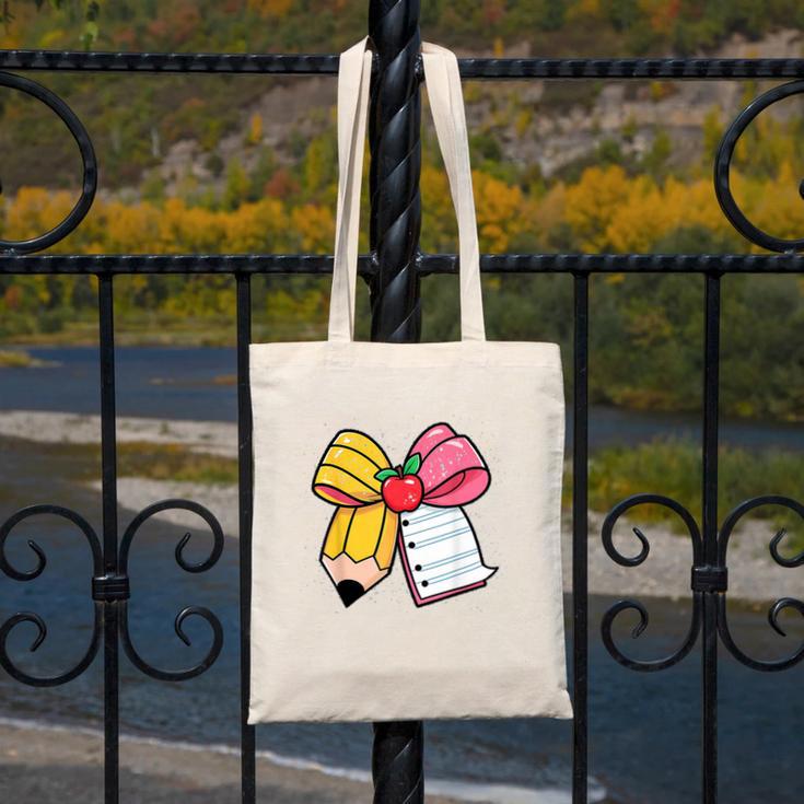 Pencil Coquette Bow Happy First Day Of School Back To School Canvas Tote Bag