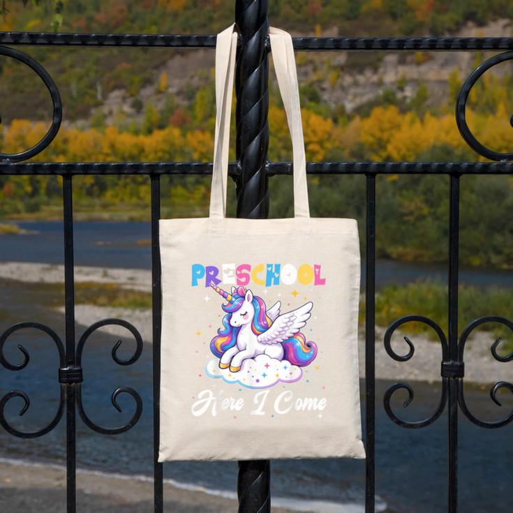 Preschool Here I Come Unicorn Back To School Girl Student Canvas Tote Bag