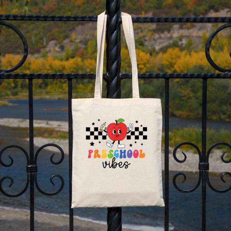Preschool Vibes Retro Groovy Apple Back To School Canvas Tote Bag Preschool Vibes Retro Groovy Apple Back To School Canvas Tote Bag