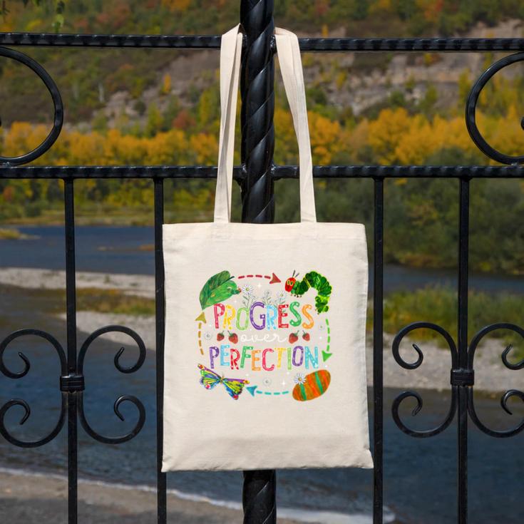 Progress Over Perfection Back To School Tee Canvas Tote Bag Progress Over Perfection Back To School Tee Canvas Tote Bag