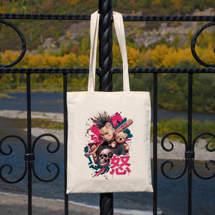 Punk Girl With Anger Kanji And Baseball Bat Canvas Tote Bag Punk Girl With Anger Kanji And Baseball Bat Canvas Tote Bag