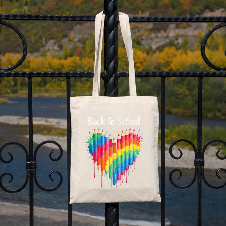 Rainbow Pencil Heart Back To School Creative Canvas Tote Bag Rainbow Pencil Heart Back To School Creative Canvas Tote Bag