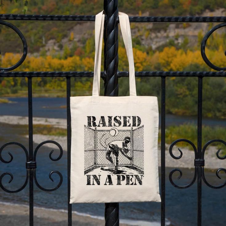 Raised In a Pen Baseball Pitcher Saying Bullpen Canvas Tote Bag Raised In a Pen Baseball Pitcher Saying Bullpen Canvas Tote Bag