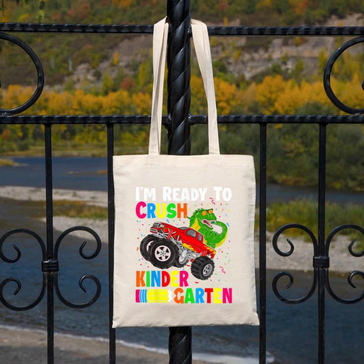 Ready To Crush Kindergarten T-Rex Back To School Boys Canvas Tote Bag Ready To Crush Kindergarten T-Rex Back To School Boys Canvas Tote Bag