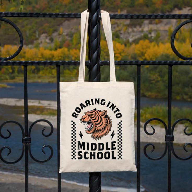 Roaring Into Middle School Tiger Back To School Boy Girl Kid Canvas Tote Bag