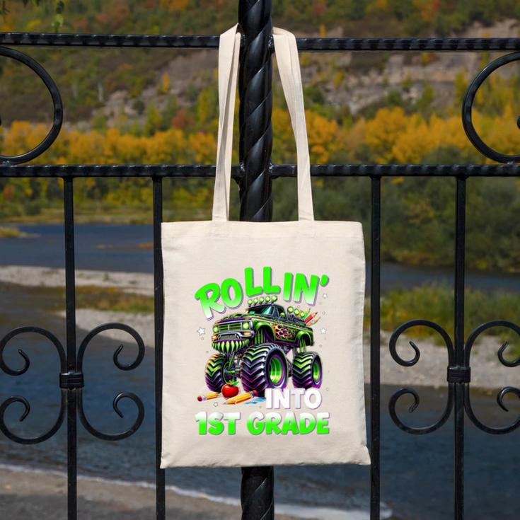Rollin' Into 1st Grade Monster Truck Back To School Boys Canvas Tote Bag Rollin' Into 1st Grade Monster Truck Back To School Boys Canvas Tote Bag