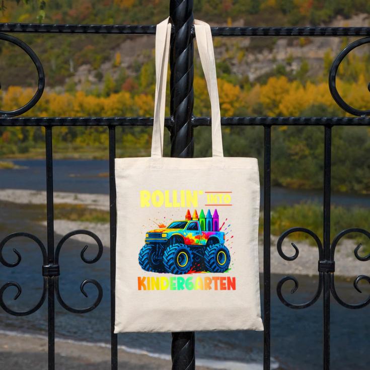 Rollin' Into Kindergarten Monster Car Back To School Boys Canvas Tote Bag Rollin' Into Kindergarten Monster Car Back To School Boys Canvas Tote Bag