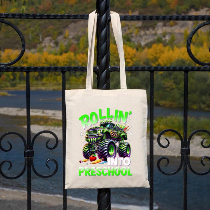 Rollin' Into Preschool Monster Truck Back To School Boys Canvas Tote Bag Rollin' Into Preschool Monster Truck Back To School Boys Canvas Tote Bag