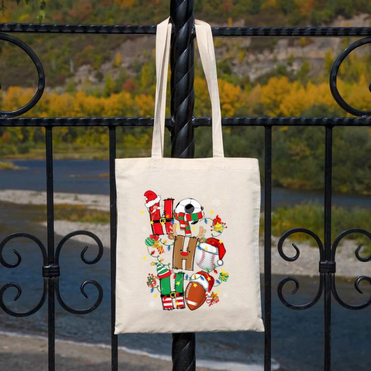 Santa Baseball Football Soccer Pajamas Ho Ho Christmas Xmas Canvas Tote Bag Santa Baseball Football Soccer Pajamas Ho Ho Christmas Xmas Canvas Tote Bag