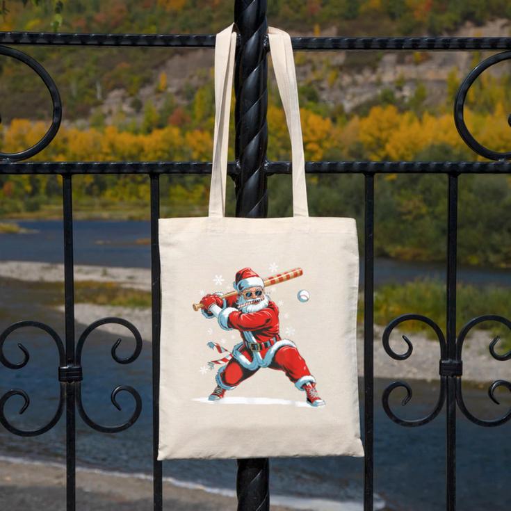 Santa Playing Baseball Christmas Candy Cane Fun Xmas Holiday Canvas Tote Bag Santa Playing Baseball Christmas Candy Cane Fun Xmas Holiday Canvas Tote Bag