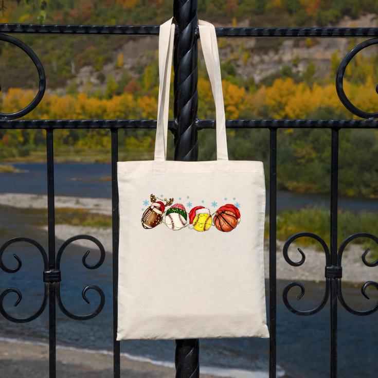 Santa Sports Boys Xmas Baseball Football Softball Basketball Canvas Tote Bag Santa Sports Boys Xmas Baseball Football Softball Basketball Canvas Tote Bag