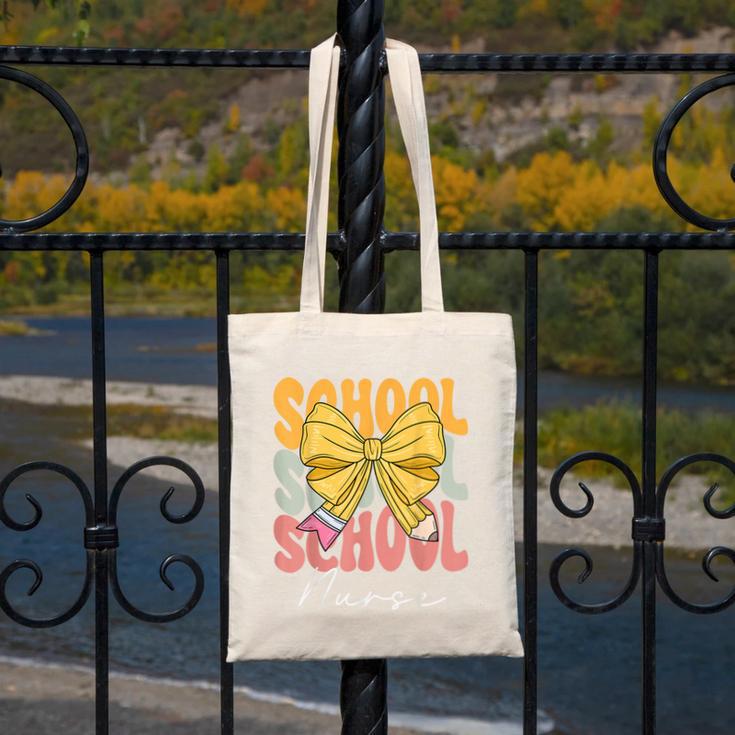 School Nurse Groovy Coquette Bow Cute Back To School Canvas Tote Bag School Nurse Groovy Coquette Bow Cute Back To School Canvas Tote Bag