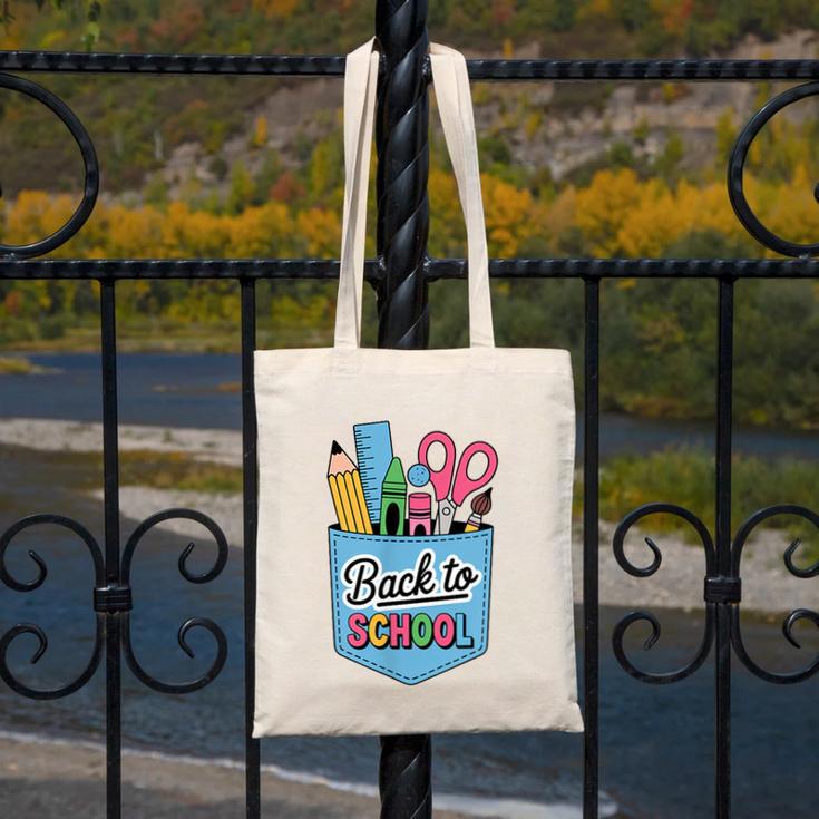 School Supplies In Pocket Back To School Boys Girls Canvas Tote Bag School Supplies In Pocket Back To School Boys Girls Canvas Tote Bag