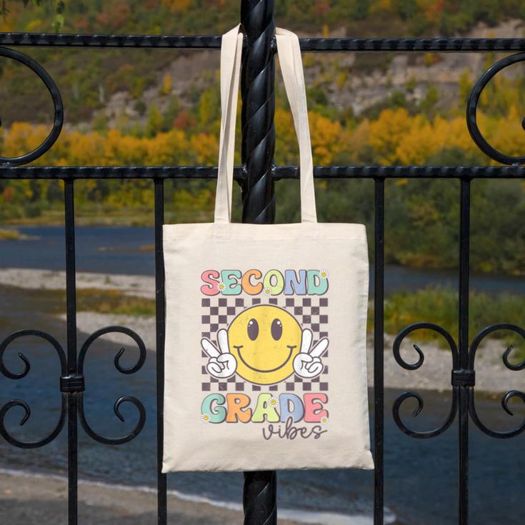 Second Grade Vibes Smile Face 2nd Grade Team Back To School Canvas Tote Bag