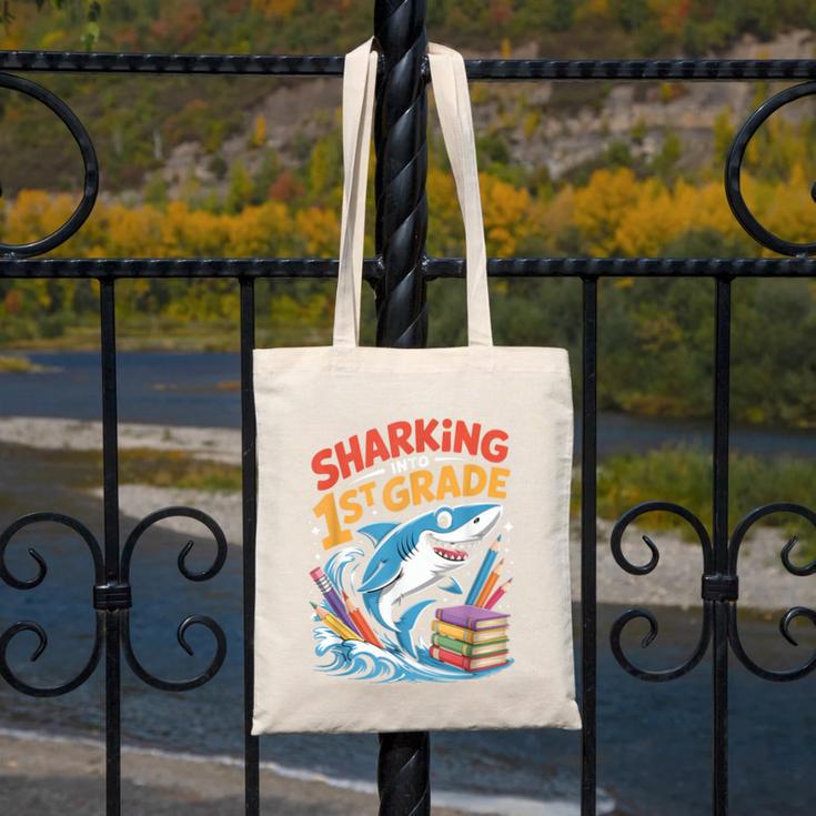 Sharking Into 1st Grade Back To School Shark Canvas Tote Bag