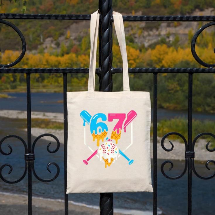 Six Seven Baseball Ice Cream Drip Cool 67 Gen Alpha Slang Canvas Tote Bag Six Seven Baseball Ice Cream Drip Cool 67 Gen Alpha Slang Canvas Tote Bag