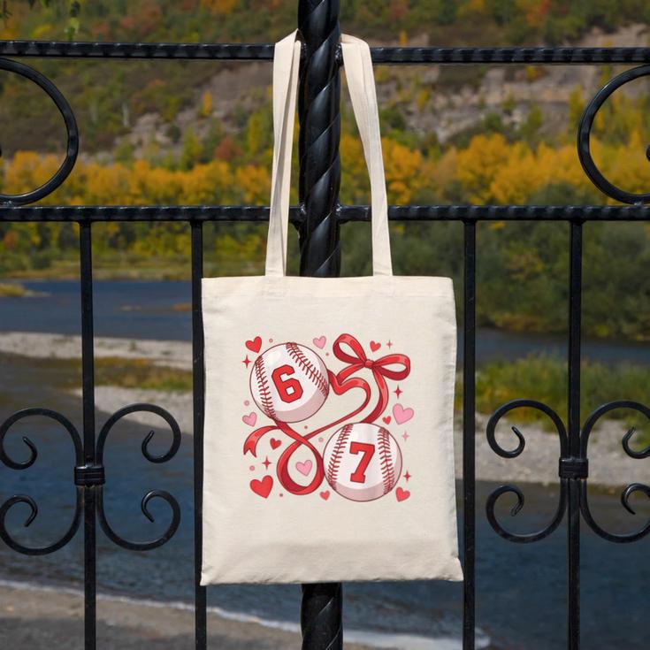 Six Seven Baseball Lover Sports Red Heart Bow Valentine Girl Canvas Tote Bag