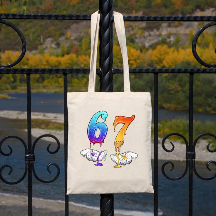 Six Seven Ice Cream Drip Cool Meme 67 Number Baseball Canvas Tote Bag