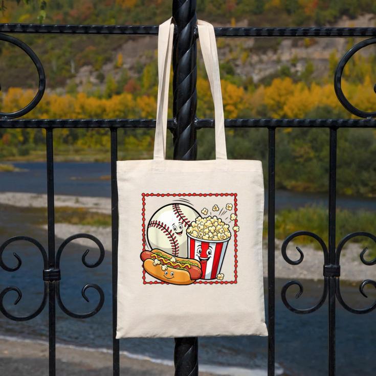 Smiling Baseball Popcorn And Hot-Dog Cartoon Apparel Canvas Tote Bag