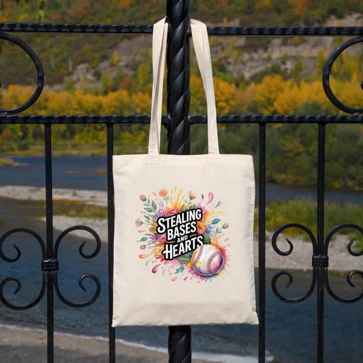 Stealing Bases And Hearts Baseball Puns Sports Canvas Tote Bag