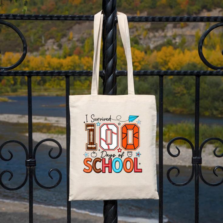 I Survived 100 Days Baseball Football Basketball School Kids Canvas Tote Bag