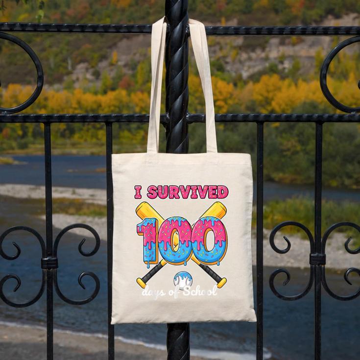 I Survived 100 Days Of School Baseball Cream Drip Boys Canvas Tote Bag I Survived 100 Days Of School Baseball Cream Drip Boys Canvas Tote Bag