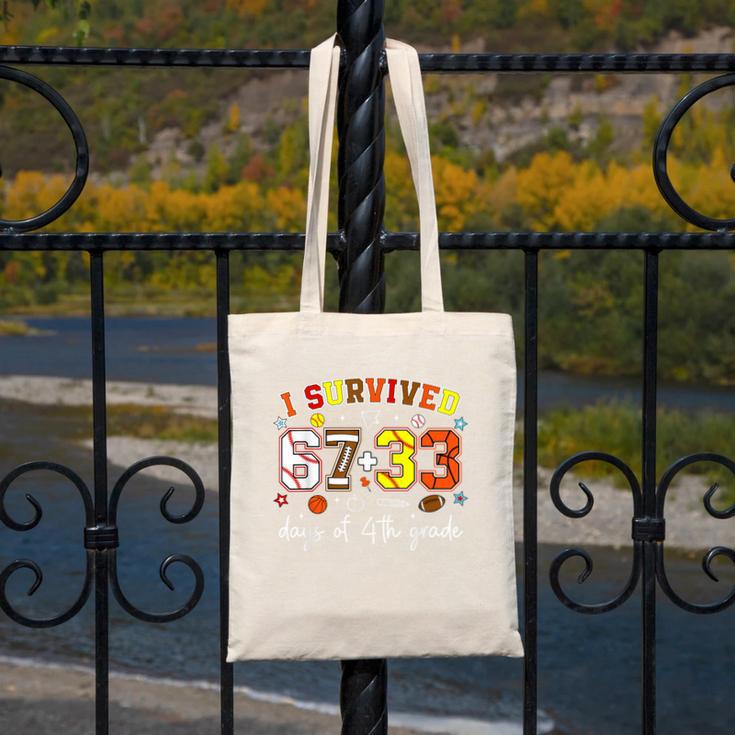 I Survived 6733 Days Of 4th Grade Baseball Football 100 Day Canvas Tote Bag
