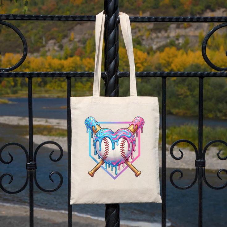 Valentines Baseball Heart Dripping Ice Cream Gen Z Alpha Canvas Tote Bag