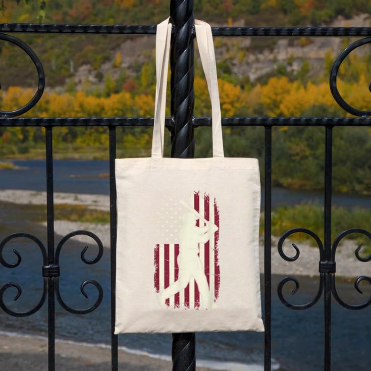 Vintage American Flag Baseball Batter Patriotic Home Run Canvas Tote Bag