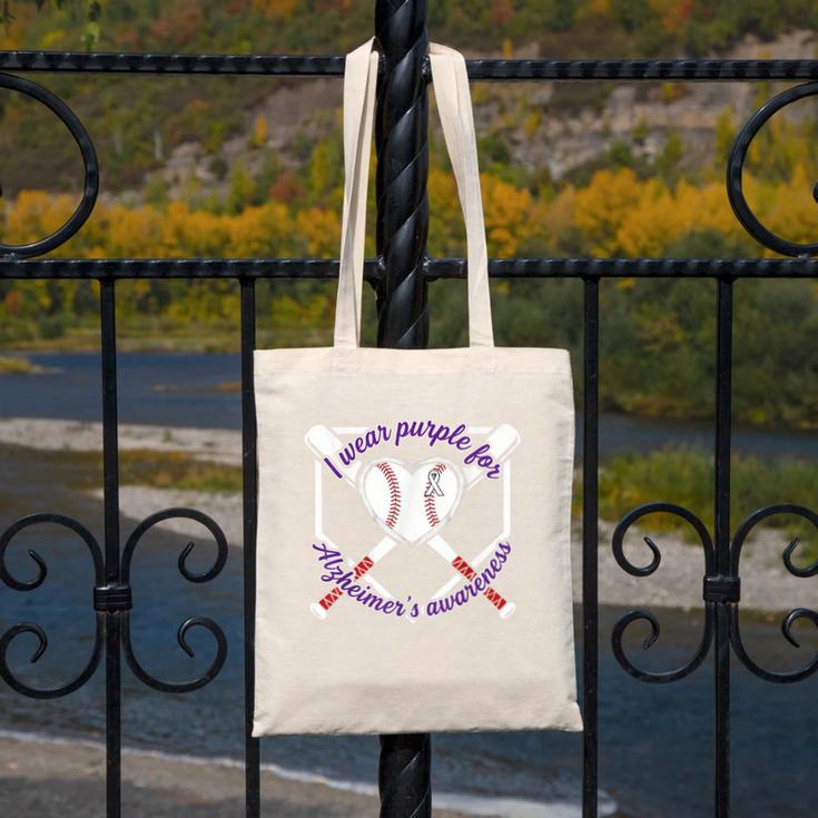 I Wear Purple For Alzheimers Awareness Baseball Heart Ribbon Canvas Tote Bag I Wear Purple For Alzheimers Awareness Baseball Heart Ribbon Canvas Tote Bag