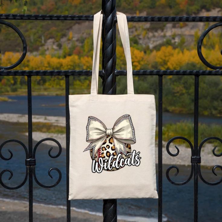 Wildcats Baseball Leopard Print Coquette Bow Mascot Game Day Canvas Tote Bag