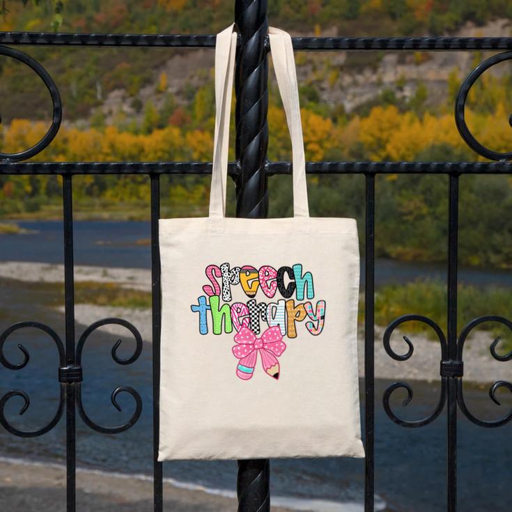 Women Speech Therapy Coquette Bow Pencil Back To School SLP Canvas Tote Bag