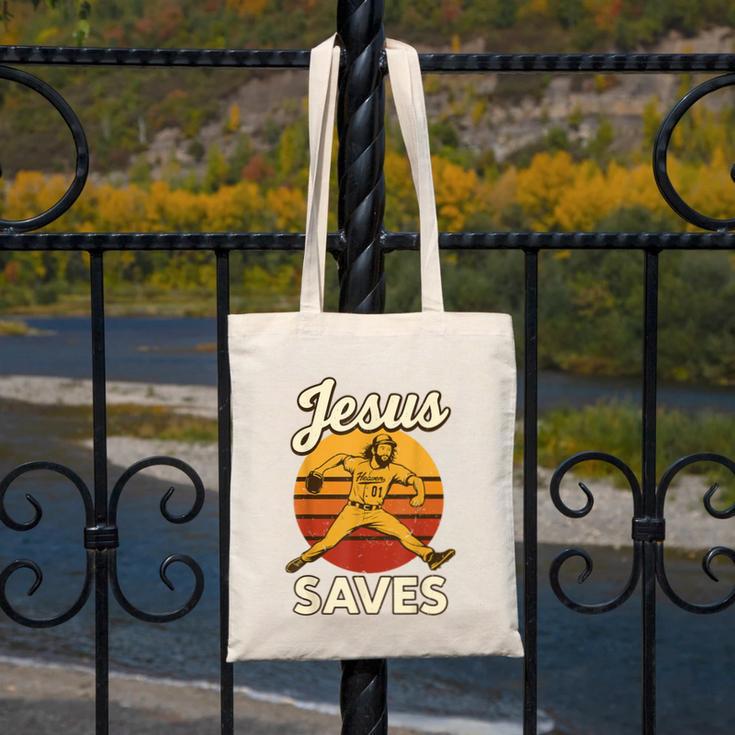 Youth Boy Baseball Jesus Saves Christian Baseball Religious Canvas Tote Bag