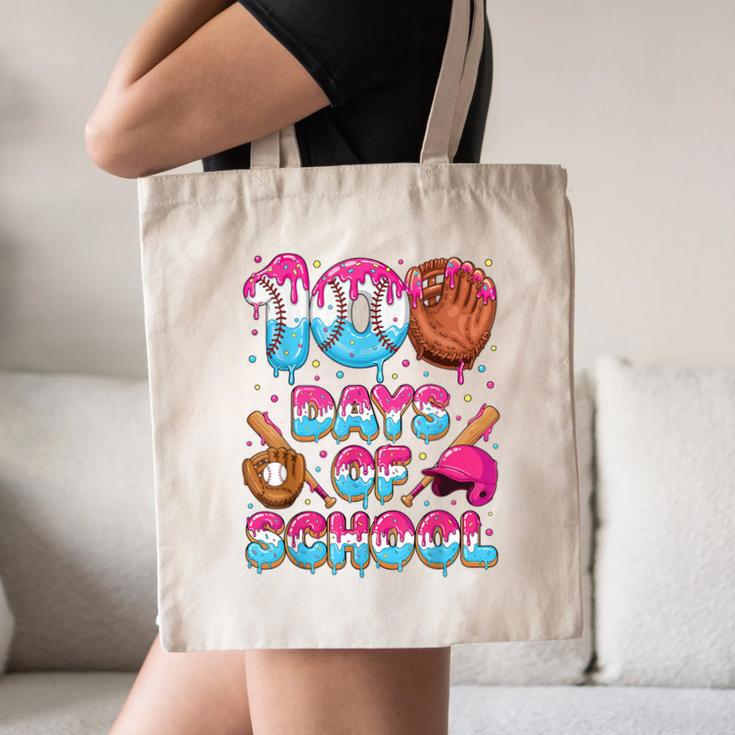 100 Days Of School Baseball Donut Dripping Teacher Boys Kids Canvas Tote Bag