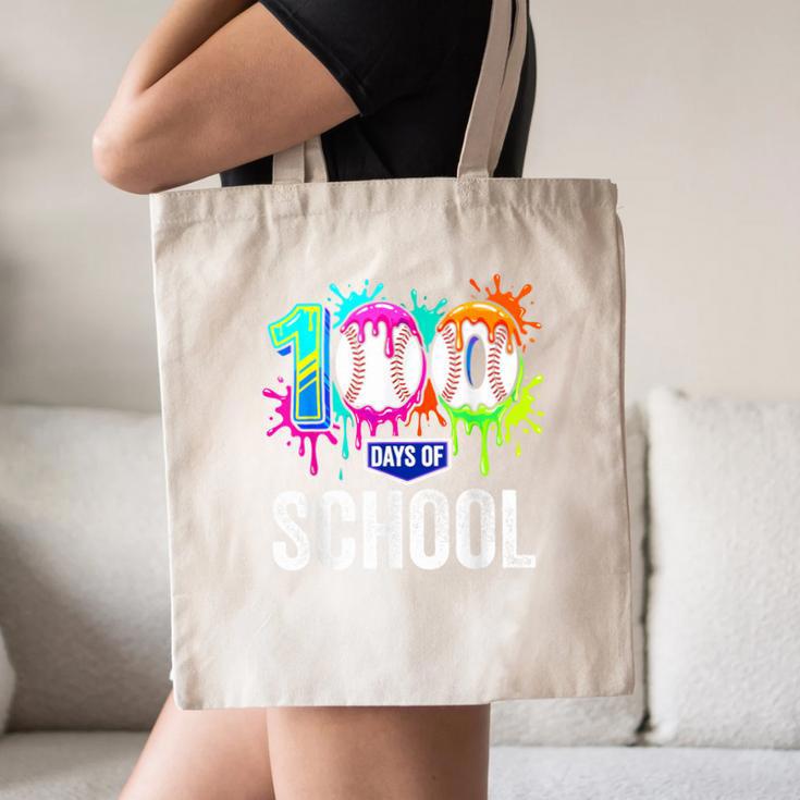 100 Days Of School Dripping Baseball Boys Kids Teacher Canvas Tote Bag