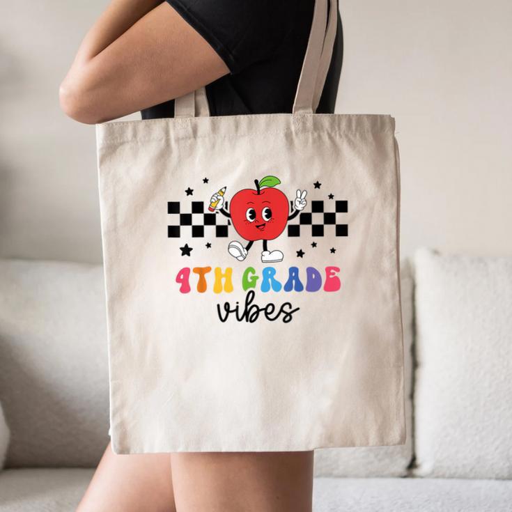 4th Grade Vibes Retro Groovy Apple Back To School Canvas Tote Bag 4th Grade Vibes Retro Groovy Apple Back To School Canvas Tote Bag