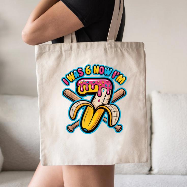 I Was 6 Now I’m 7 Banana Drip Birthday Baseball Canvas Tote Bag I Was 6 Now I’m 7 Banana Drip Birthday Baseball Canvas Tote Bag
