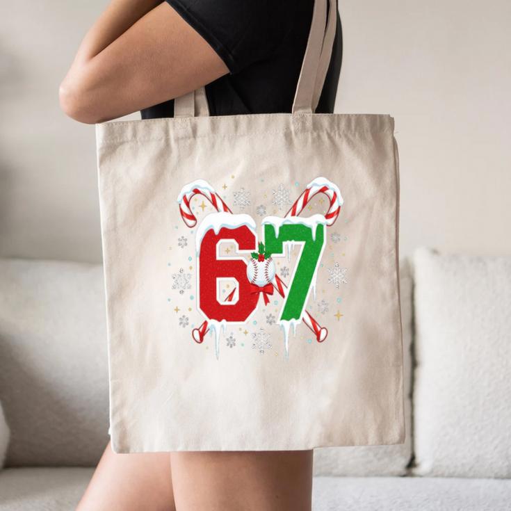 67 Baseball Christmas Candy Cane Snowflake Holiday Sports Canvas Tote Bag