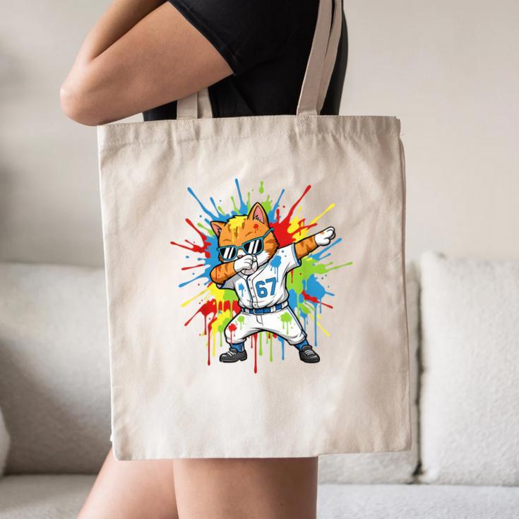 67 Baseball Dabbing Cat 6 7 Dripping Ice Cream Meme Canvas Tote Bag