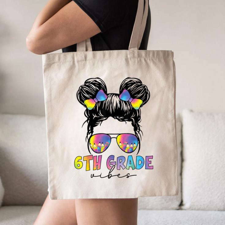 6th Grade Vibes Messy Hair Bun Girl Back To School First Day Canvas Tote Bag