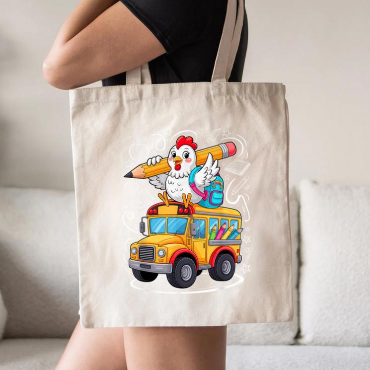 Back To School Chicken School Bus 100 Days Of School Canvas Tote Bag