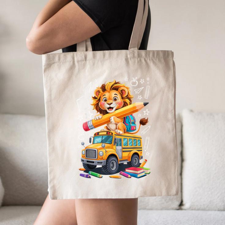 Back To School Lion School Bus 100 Days Of School Canvas Tote Bag