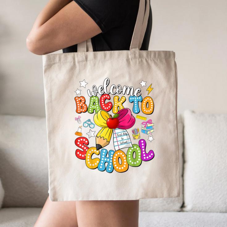 Back To School Pencil Coquette Bow First Day Of School Kids Canvas Tote Bag