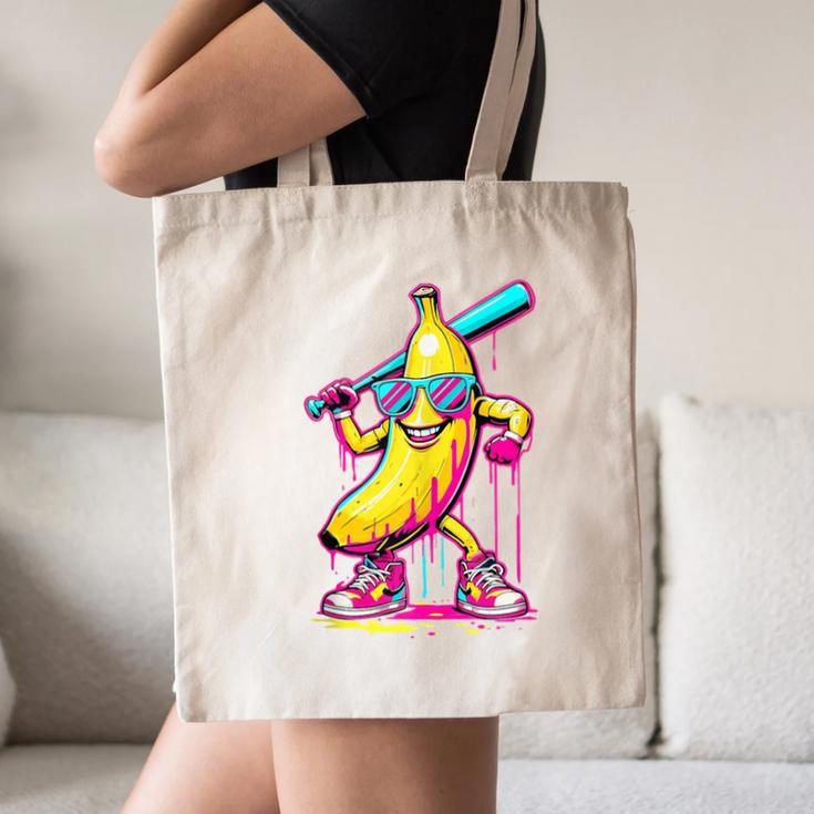 Banana With Baseball Bat Street Baseball Drip Canvas Tote Bag