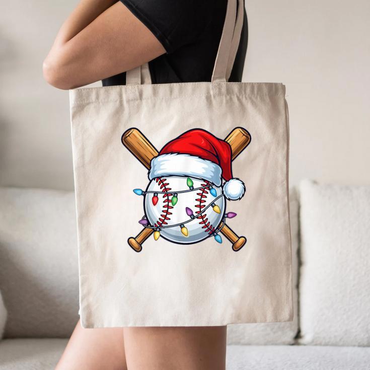 Baseball Christmas Lights Santa Christmas Baseball Player Canvas Tote Bag Baseball Christmas Lights Santa Christmas Baseball Player Canvas Tote Bag