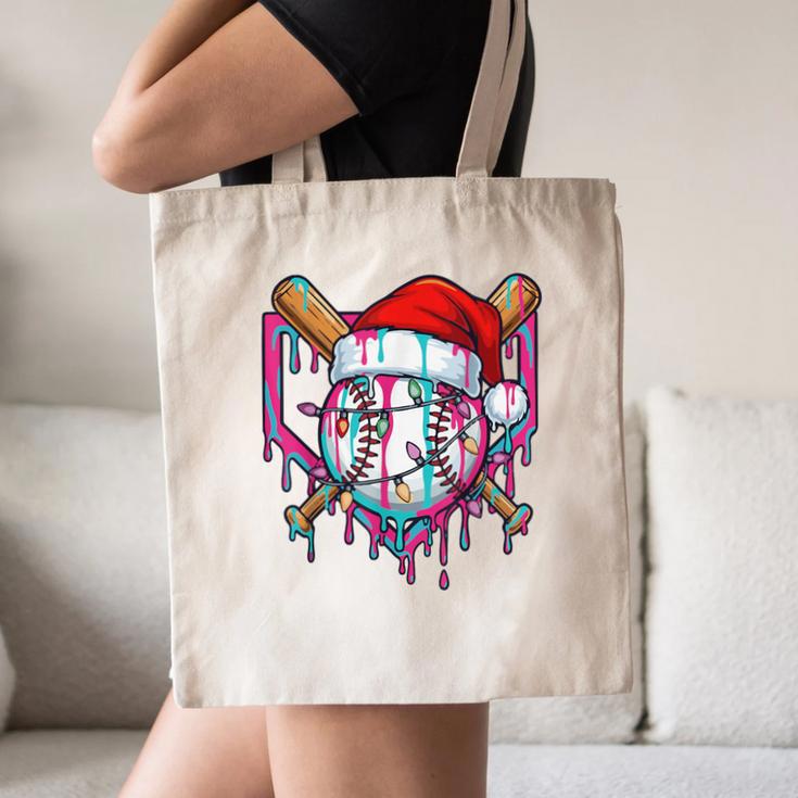 Baseball Christmas Santa Hat Baseball Christmas Drip Canvas Tote Bag