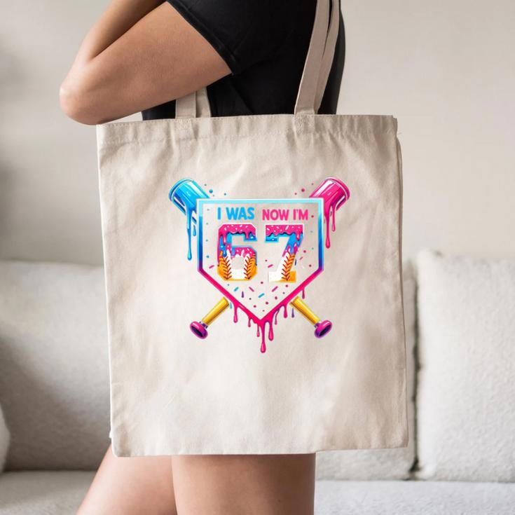 Baseball Drip I Was 6 Now I'm 7 67 Meme 7th Birthday Canvas Tote Bag