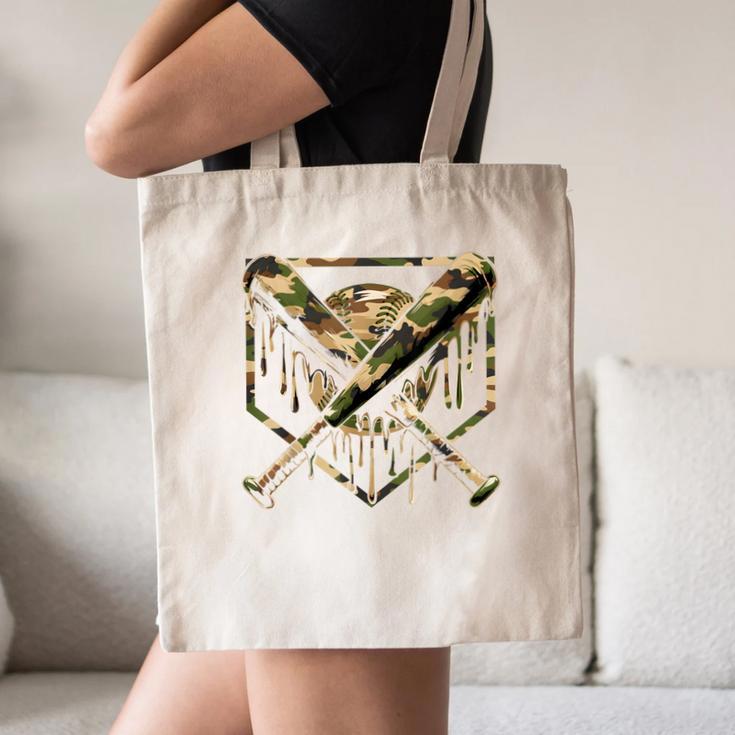Baseball Drip Ice Cream Camo Home Plate Bats Sports Game Day Canvas Tote Bag